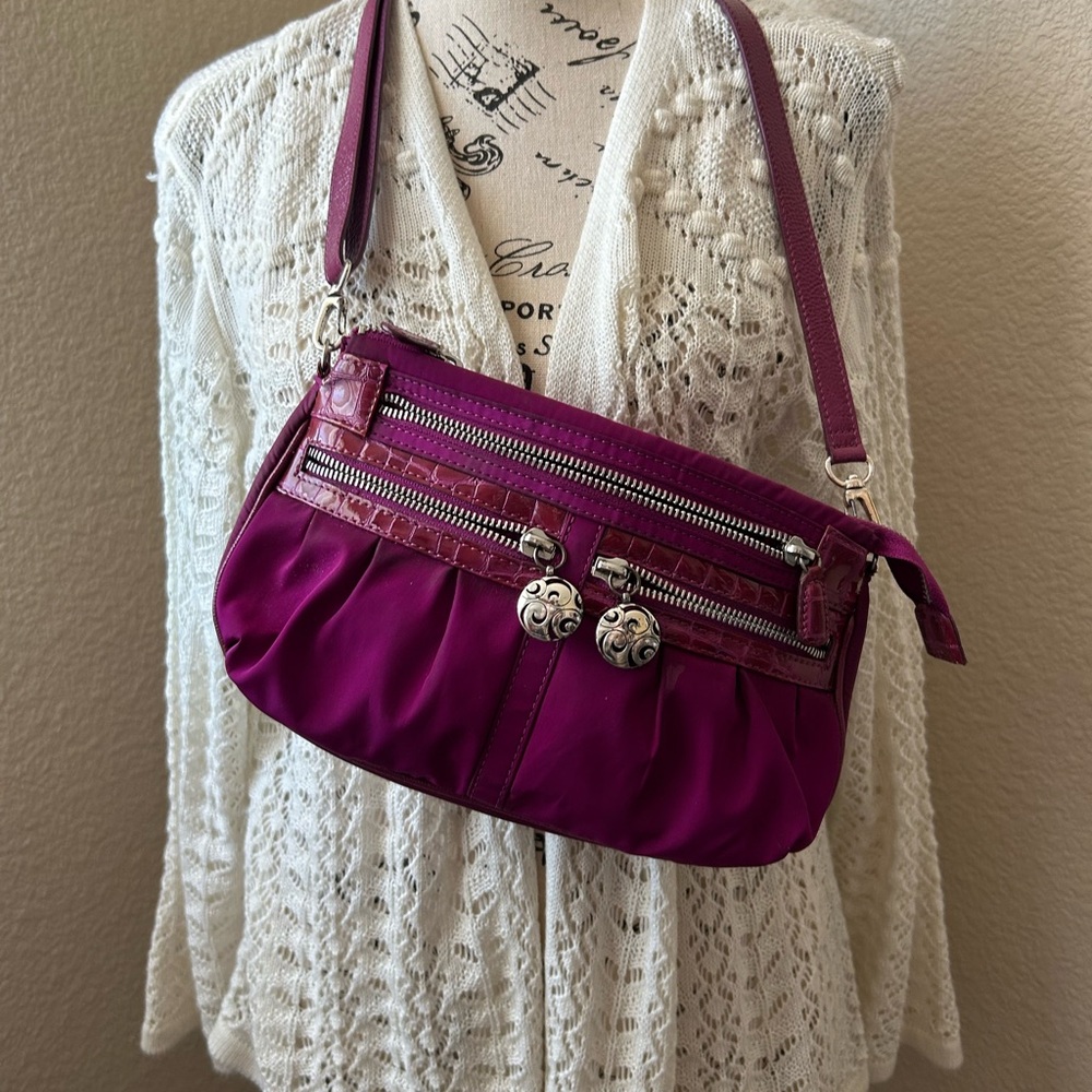 Elegant Brighton Purple Women's Shoulder Bag, wear on the back side.